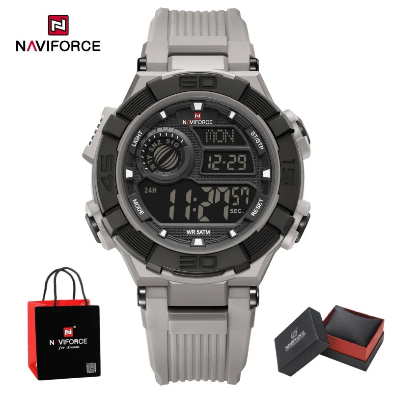 NAVIFORCE Man's Watch LCD Digital NF7131 Original Design Luminous Big Dial TPU Strap Outdoor Wristwatch Gift Box for Students