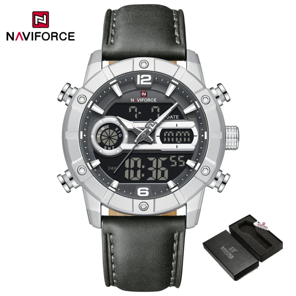 NAVIFORCE Men Quartz Watch Dual Time Date Night Illumination Classic Business Male Clock Luxury Original Waterproof Wristwatch