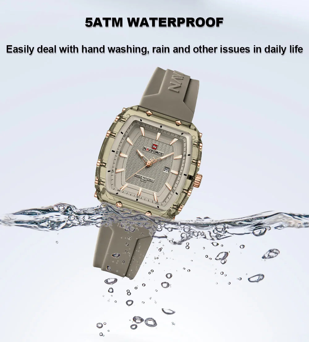 NAVIFORCE Ladies Wristwatches Fashion Comfortable Silicone Strap Date Women's Watches Quality Waterproof Female Luminous Clock
