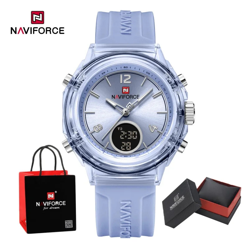 NAVIFORCE Quartz Wristwatches Dual Time Display Top Brand Women's Watch Outdoor Sports Waterproof Watches Rubber Package Gifts