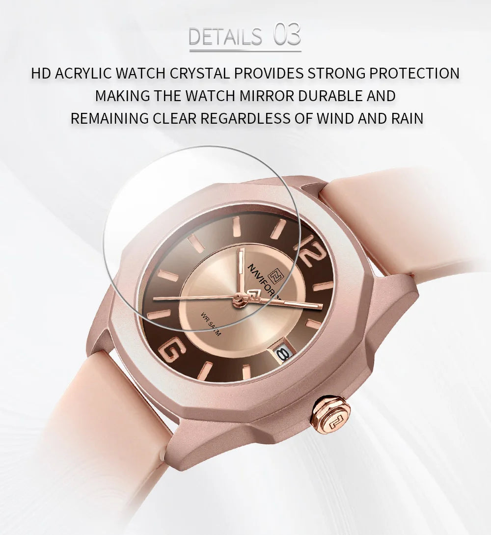 High Quality NAVIFORCE Women's Luxury Elegant Quartz Watch Simple Style Silicone Strap 3ATM Waterproof Wristwatches Reloj Mujer