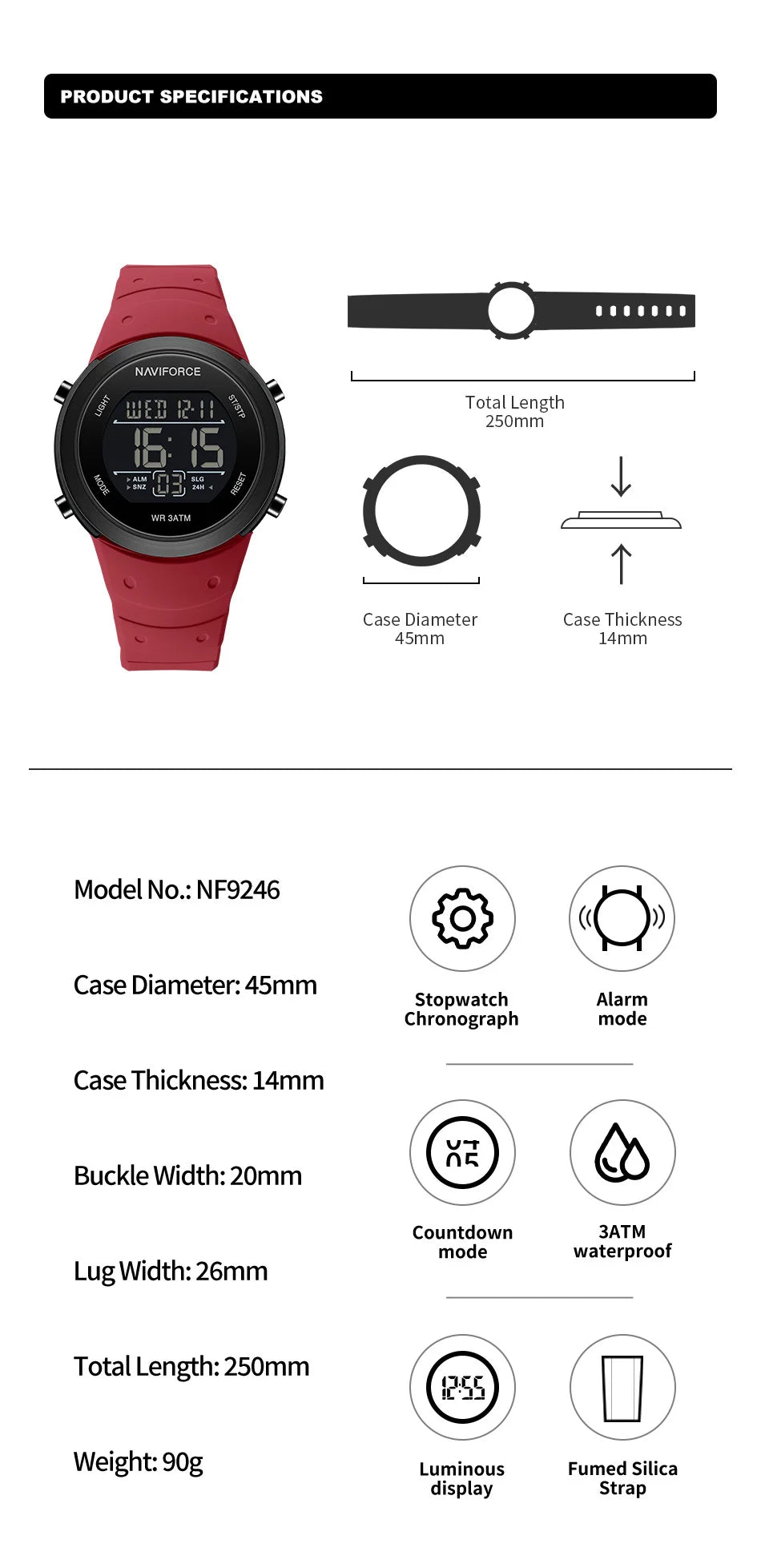 NAVIFORCE Brand Men Watches Luxury Comfortable Silicone Strap Electronic Day and Date Display Clock Waterproof Men Wristwatches