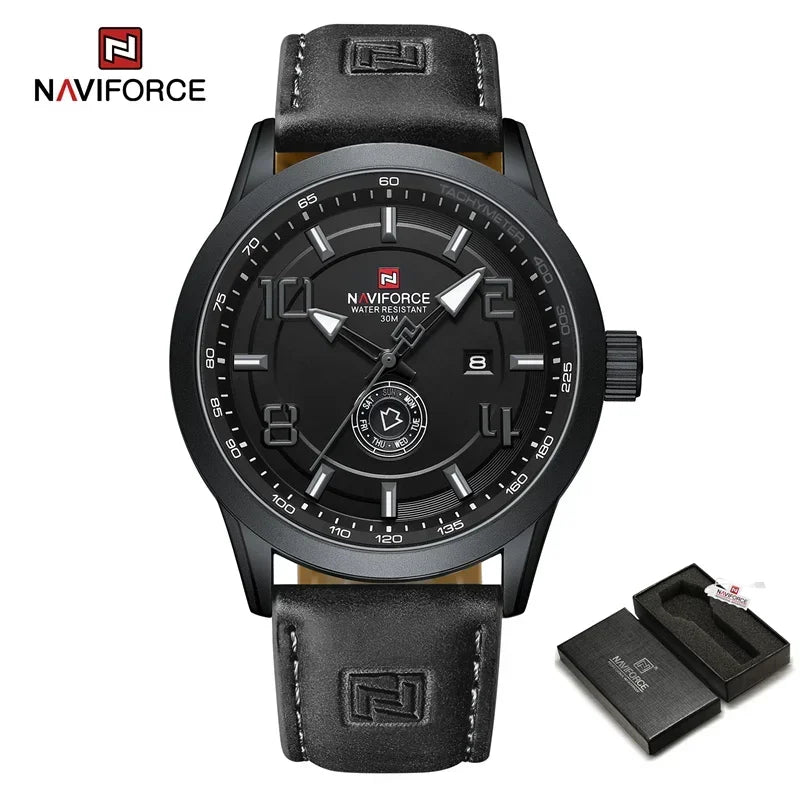 NAVIFORCE Watches for men Fashion Sports PU Strap 30m Waterproof Quartz Calendar Display Wristwatch Male Gift Relogio Masculino