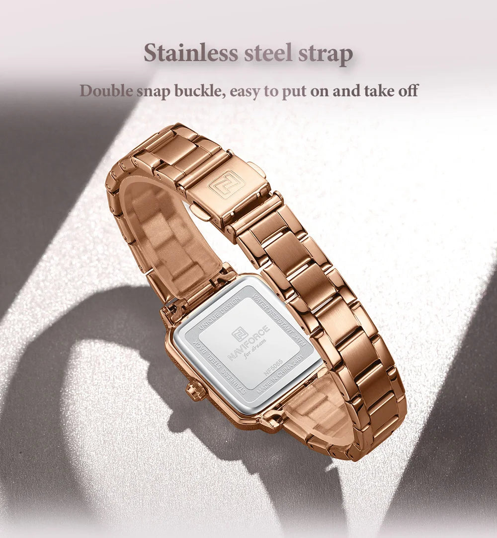 NAVIFORCE Women's 30M Waterproof Wristwatch Original  Double Snap Watch For Women Fashion Elegant Stainless Steel Ladies Clock