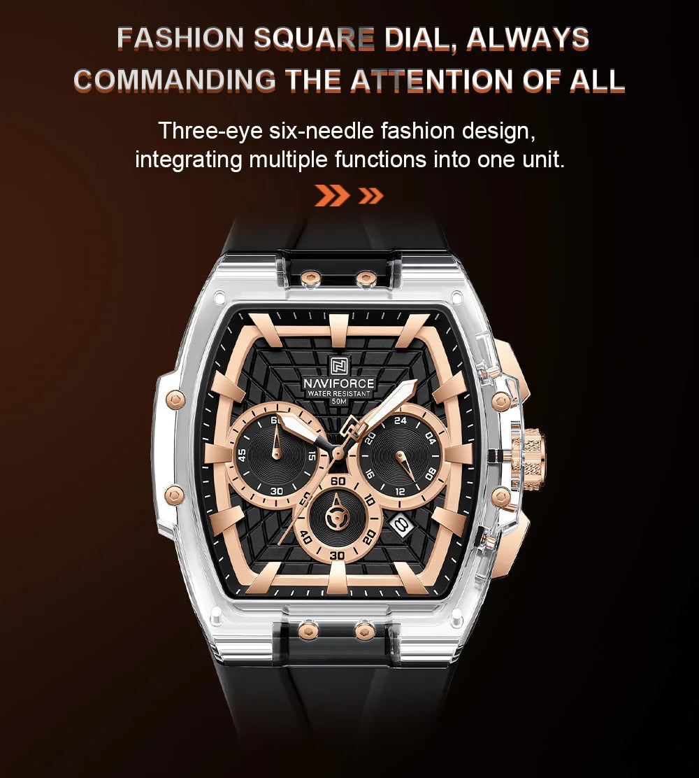 NAVIFORCE Men's Quartz Watch Waterproof Luminous Chronograph with Date Display 24-Hour Male Military Sports Wristwatch Gift Box