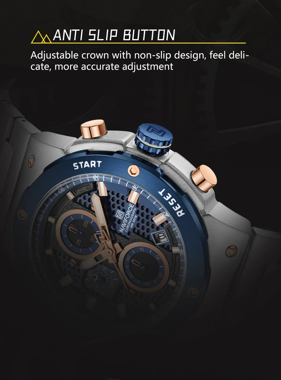 NAVIFORCE Luxury Brand Business Casual Watch Sports Multifunctional Chronograph Watches Mens Quartz Stainless Steel Wristwatches