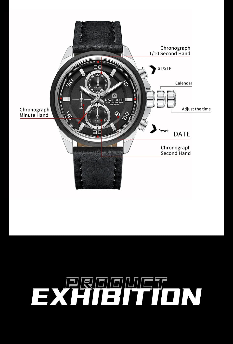 NAVIFORCE Men's Watch Quartz Chronograph Genuine Leather Strap Waterproof Luminous Hand Male Fashion Design Wristwatch Gifts Box
