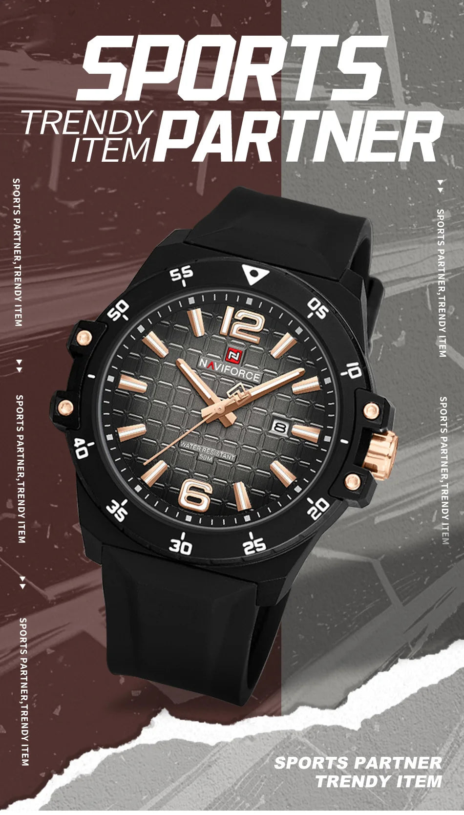 Original Brand NAVIFORCE Fashion Men's Watches Luxury Quartz Sport Silicone Band Wristwatch Waterproof Luminous Clock Male Gift