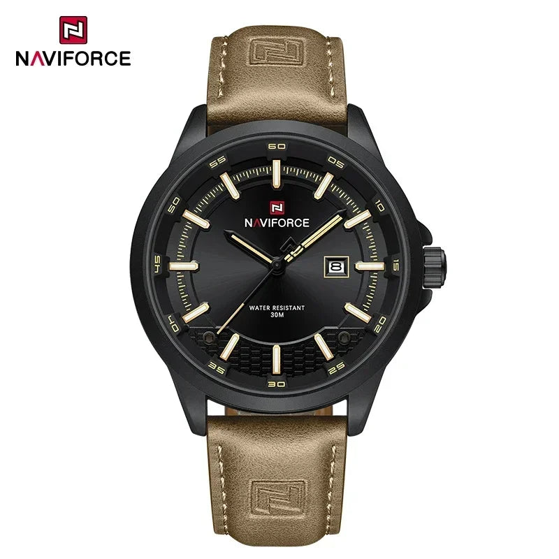 NAVIFORCE Watches For Men Quartz Auto Date Waterproof Leather Strap Male Casual Fashion Daily Wear Business Man's Clocks NF9248L