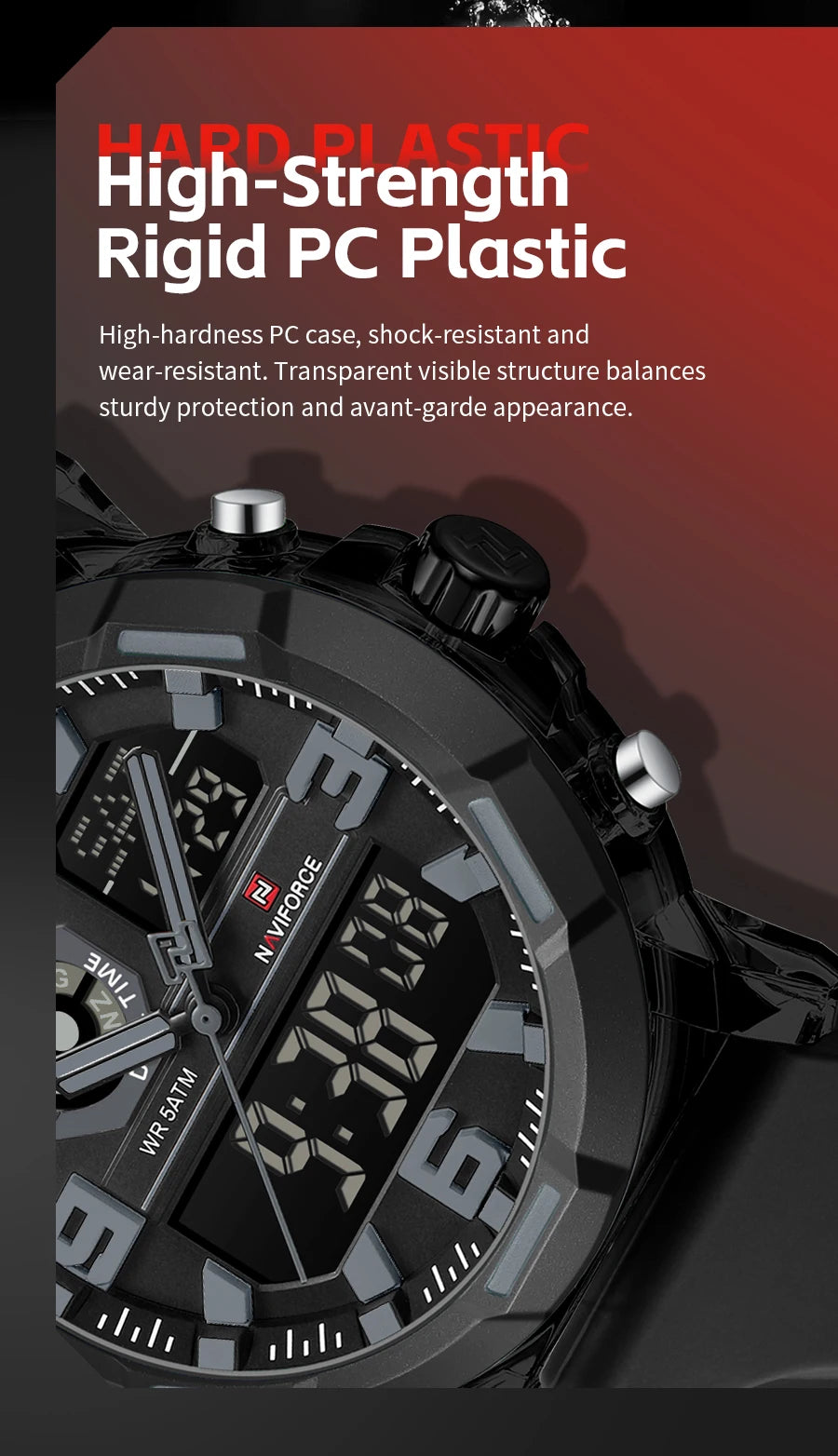 NAVIFORCE Men's Military Quartz Watch Slate Gray Dial White Arabic Numeral Scale 5ATM Waterproof Sports Personality Wristwatches
