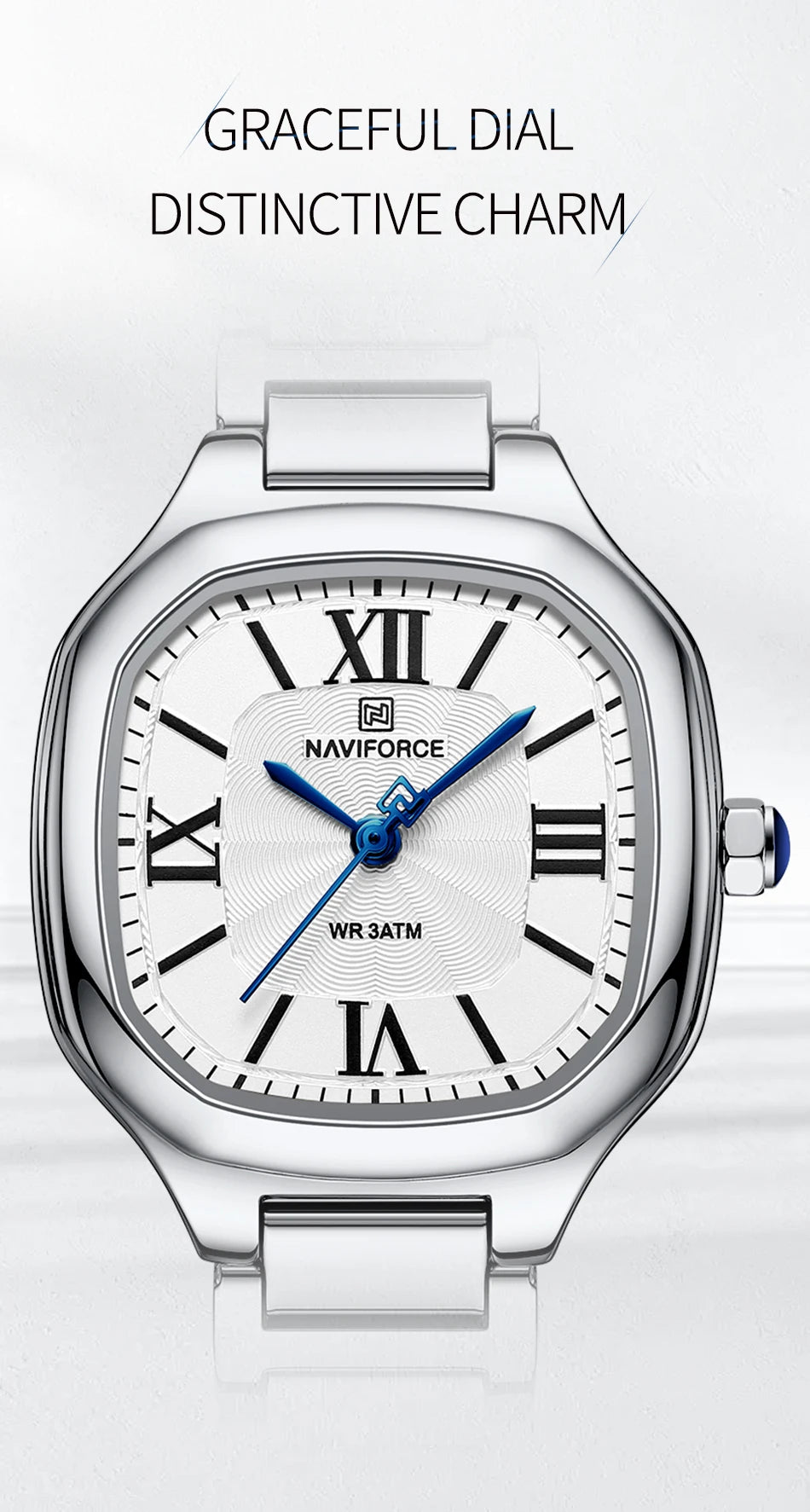 NAVIFORCE Women's Casual Fashion Quartz Watch Unique Design Waterproof Steel Strap Elegant Ladis Daily Wear Wristwatch Gift Box