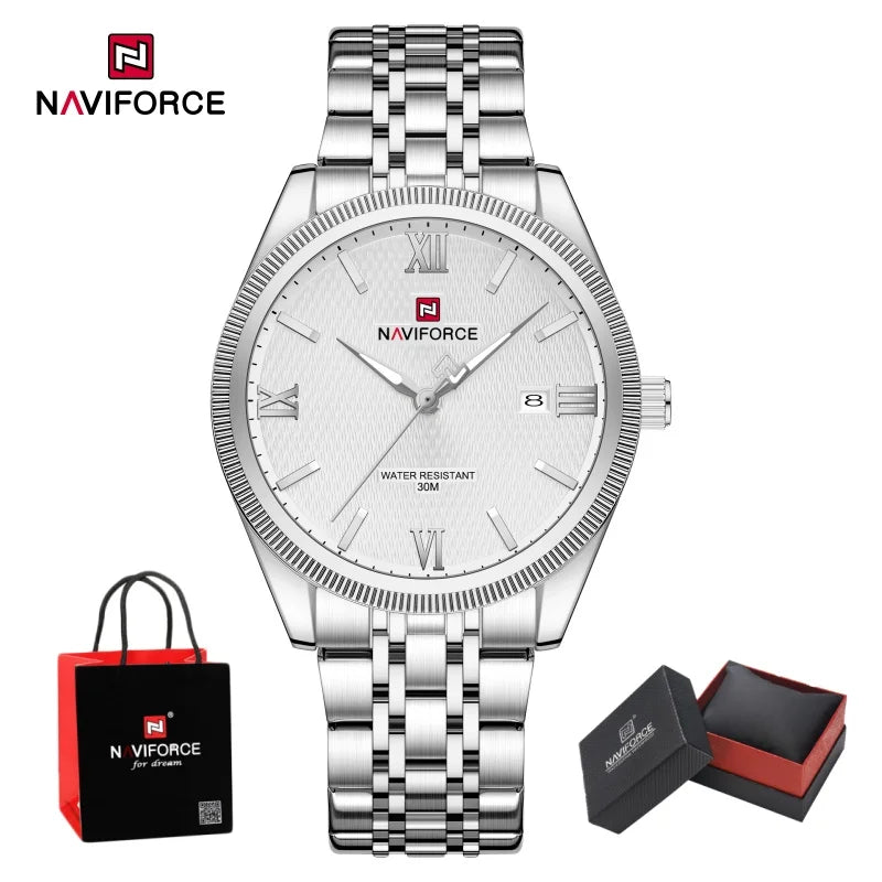 NAVIFORCE Men Watch Quartz Calendar Waterproof Stainless Steel Trendy Male Business Original Design NF9282 Wristwatch Gift Box