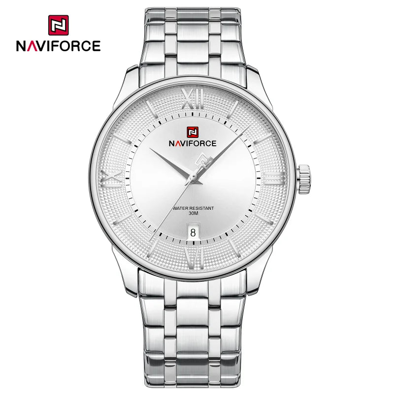 NAVIFORCE Men's Watch Stainless Steel Strap Waterproof Luxury Sport Male Quartz WristWatch Calendar Clock Reloj Hombre man gift