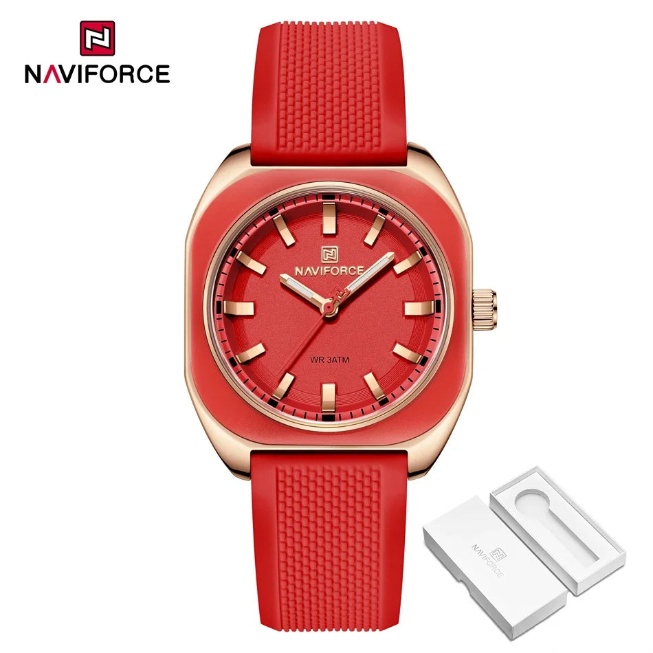 NAVIFORCE Simple Women Watches Luxury Design Silicone Watch Ladies Quartz Wristwatch Womens Polygon Dial Luminous Reloj Mujer