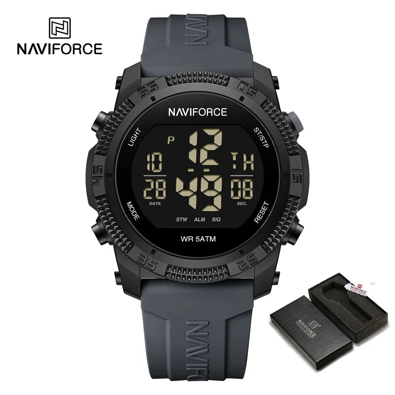 NAVIFORCE Men's Electronic Watch Fashion 5ATM Waterproof Silicone Strap Calendar Male LCD Digital Wristwatch Relogio Masculino