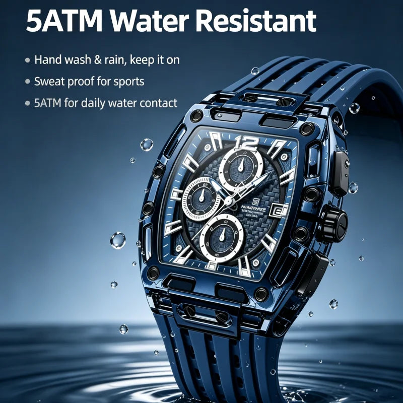 NAVIFORCE Outdoor Quartz Wristwatch for Men Chronograph Auto Date 5ATM Waterproof Silicone Strap Male Casual Fashion Sport Clock