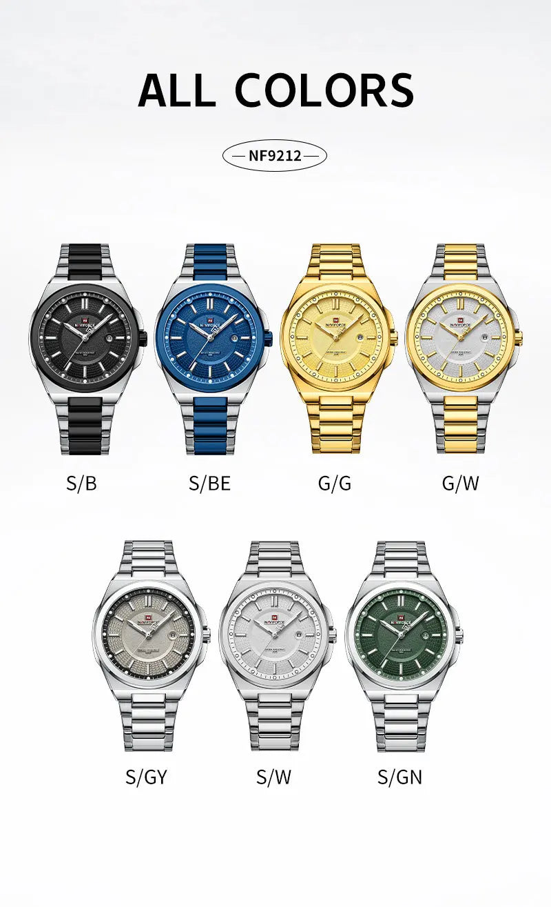 NAVIFORCE New Men's Watch Stainless Steel Strap Military Casual WristWatches Male Business Waterproof Quartz Calendar Clock