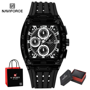 NAVIFORCE Man's Watch Quartz Chronograph 5ATM Waterproof Silicone Strap Fashion Sports Male Luxury Wristwatch Gifts Box NF7105