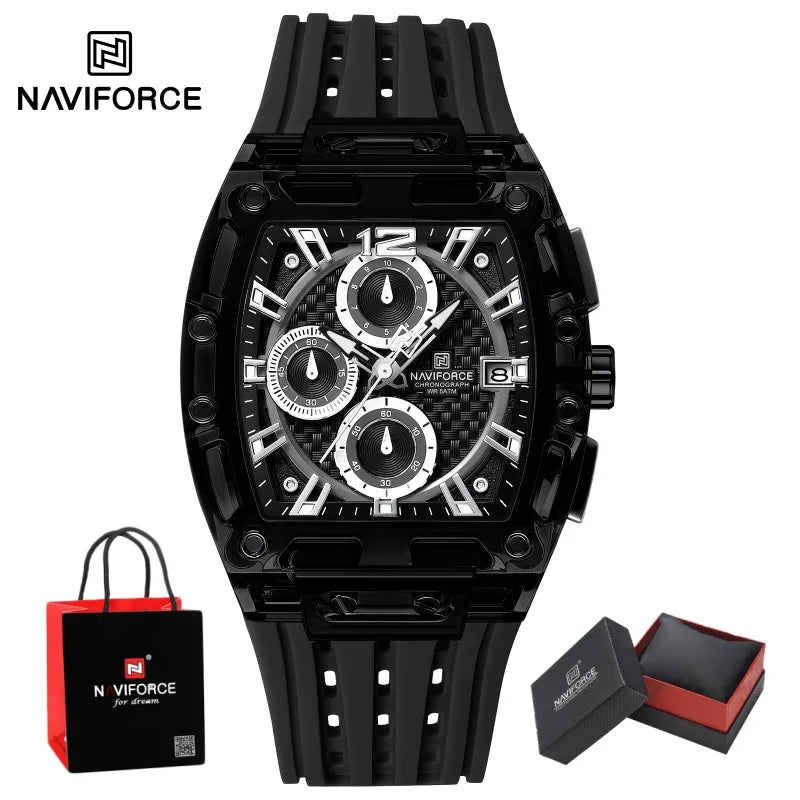 NAVIFORCE Man's Watch Quartz Chronograph 5ATM Waterproof Silicone Strap Fashion Sports Male Luxury Wristwatch Gifts Box NF7105