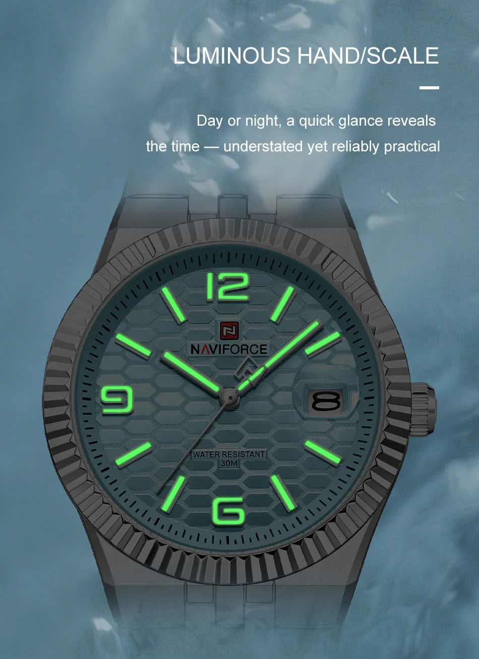NAVIFORCE Men's Watch Quartz Date Display 30M Waterproof Luminous Stainless Steel Male Trendy Luxury Wristwatch Relogio Masculin