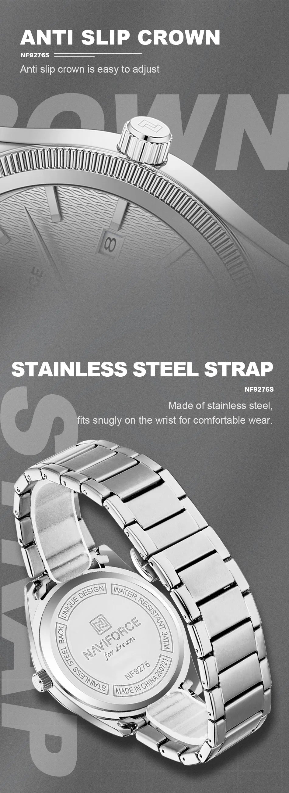 NAVIFORCE Fashion Watches for Men Luxury Business Stainless Steel Strap Quartz Wristwatches Waterproof Calendar Luminous Clock