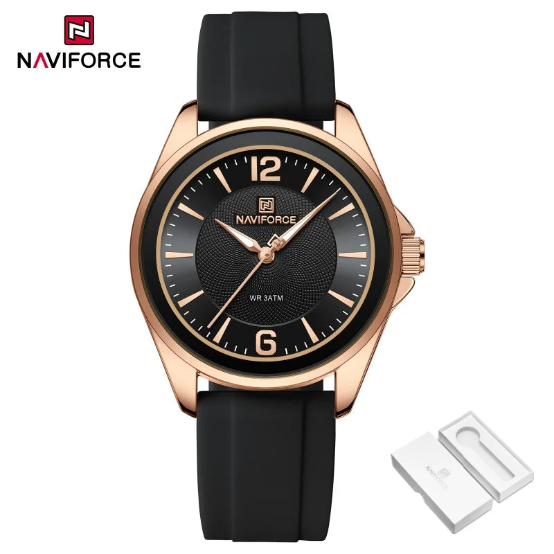 NAVIFORCE Women's Sports Casual Quartz Watch Comfortable Silicone Strap 3ATM Waterproof Wristwatch Relogios Feminino Gift Clock