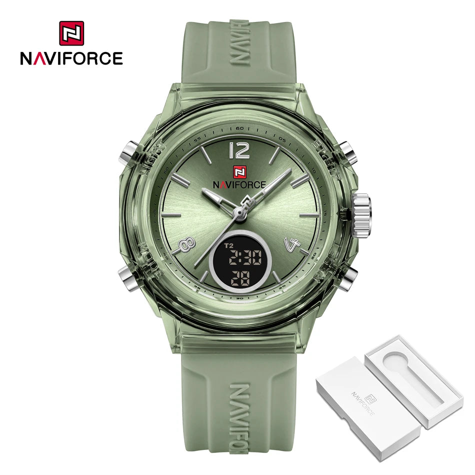 NAVIFORCE Original Watches For Woman Dual Display Lady Retro Female Quartz Watch Waterproof Round Dial Give for Girlfriend Gift