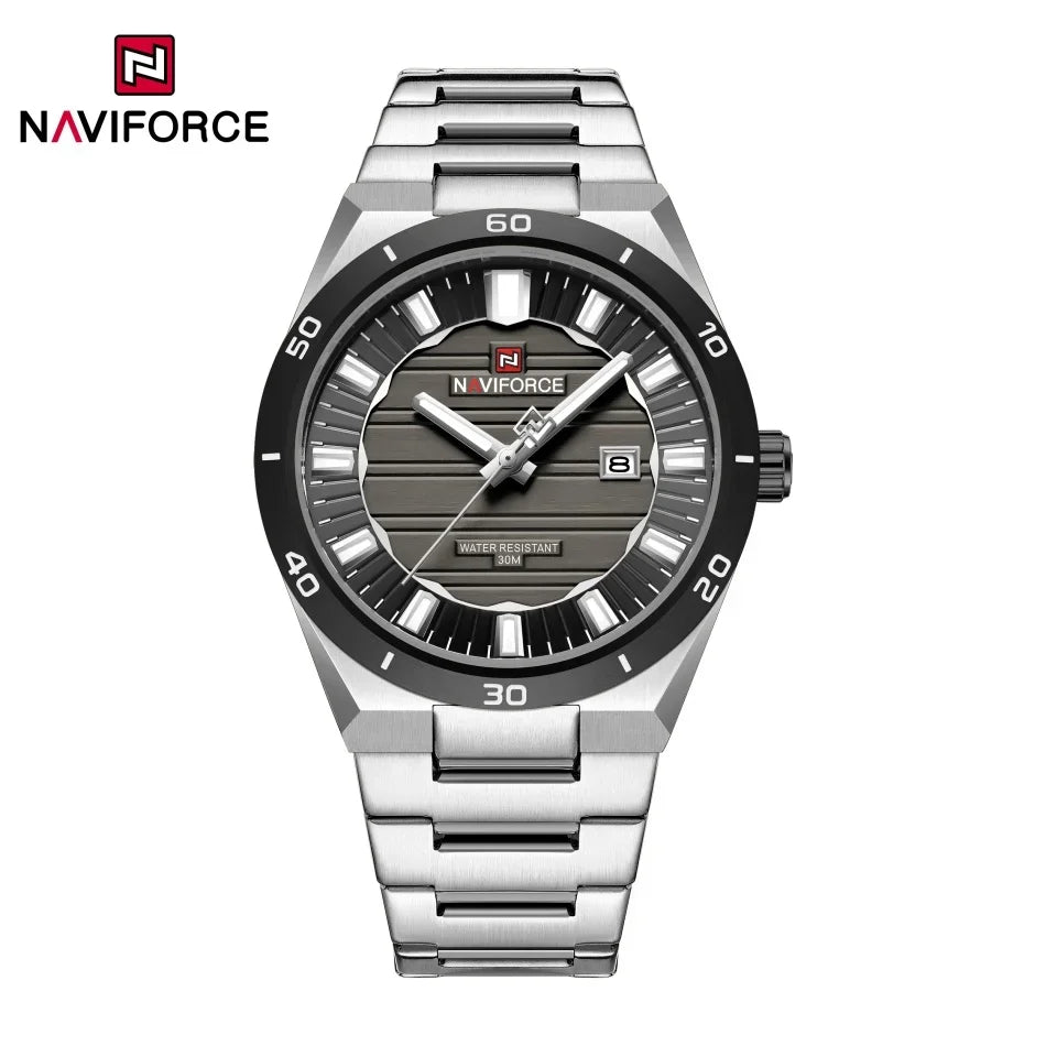 NAVIFORCE Men Quartz Watch Original Waterproof mens wristwatch Steel Strap Quartz Date Display Luminous Fashion Watches For Men