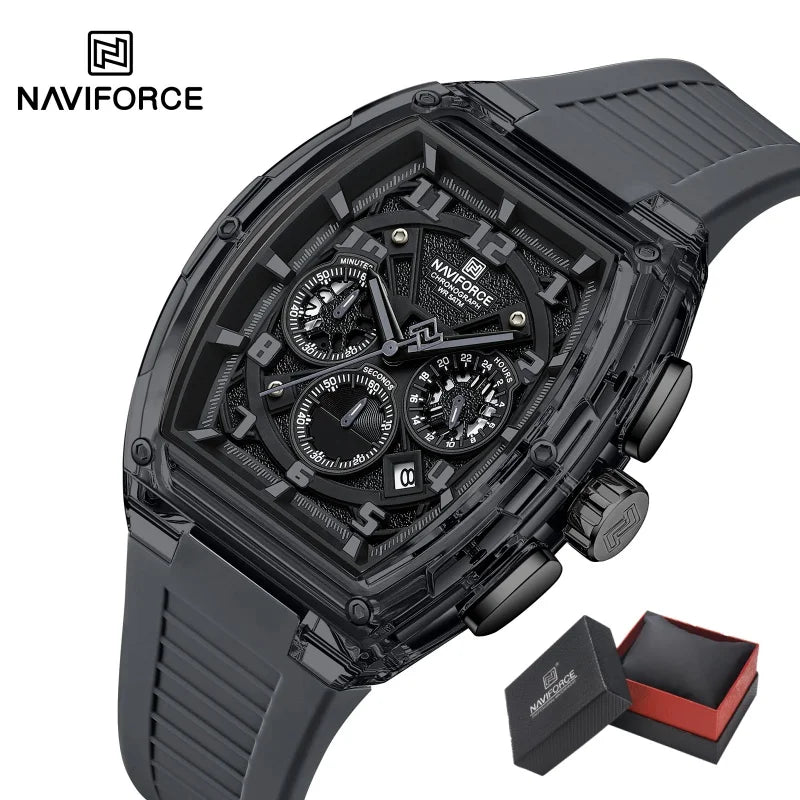 NAVIFORCE Men Fashion Watches Quartz Multifunction Chronograph 50M Waterproof Clock Silicone Strap Male Outdoor Sport Wristwatch