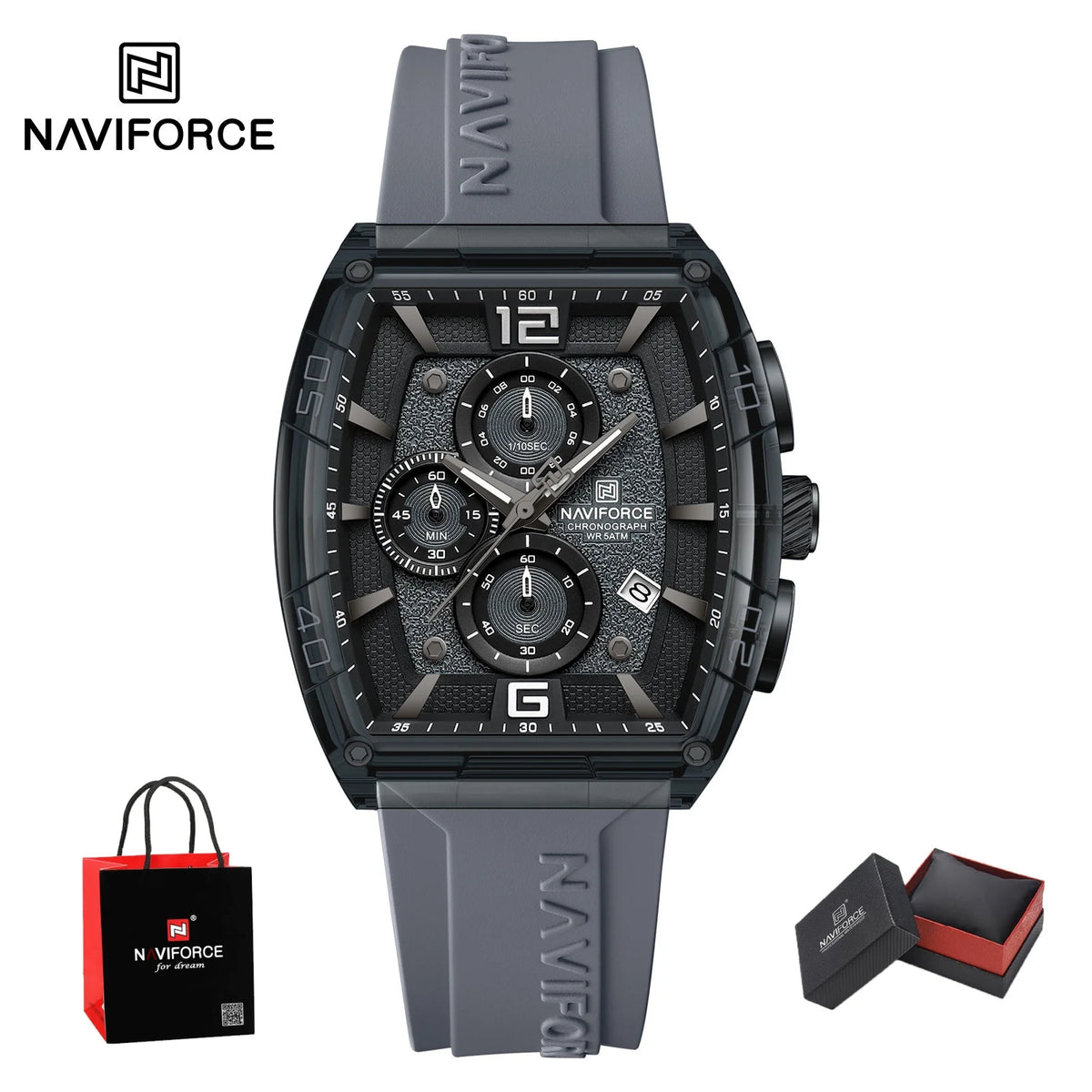 NAVIFORCE Watches for men luxury Sports Waterproof Silicone Band Quartz Wristwatch Luminous Chronograph Clock Gift+ Box