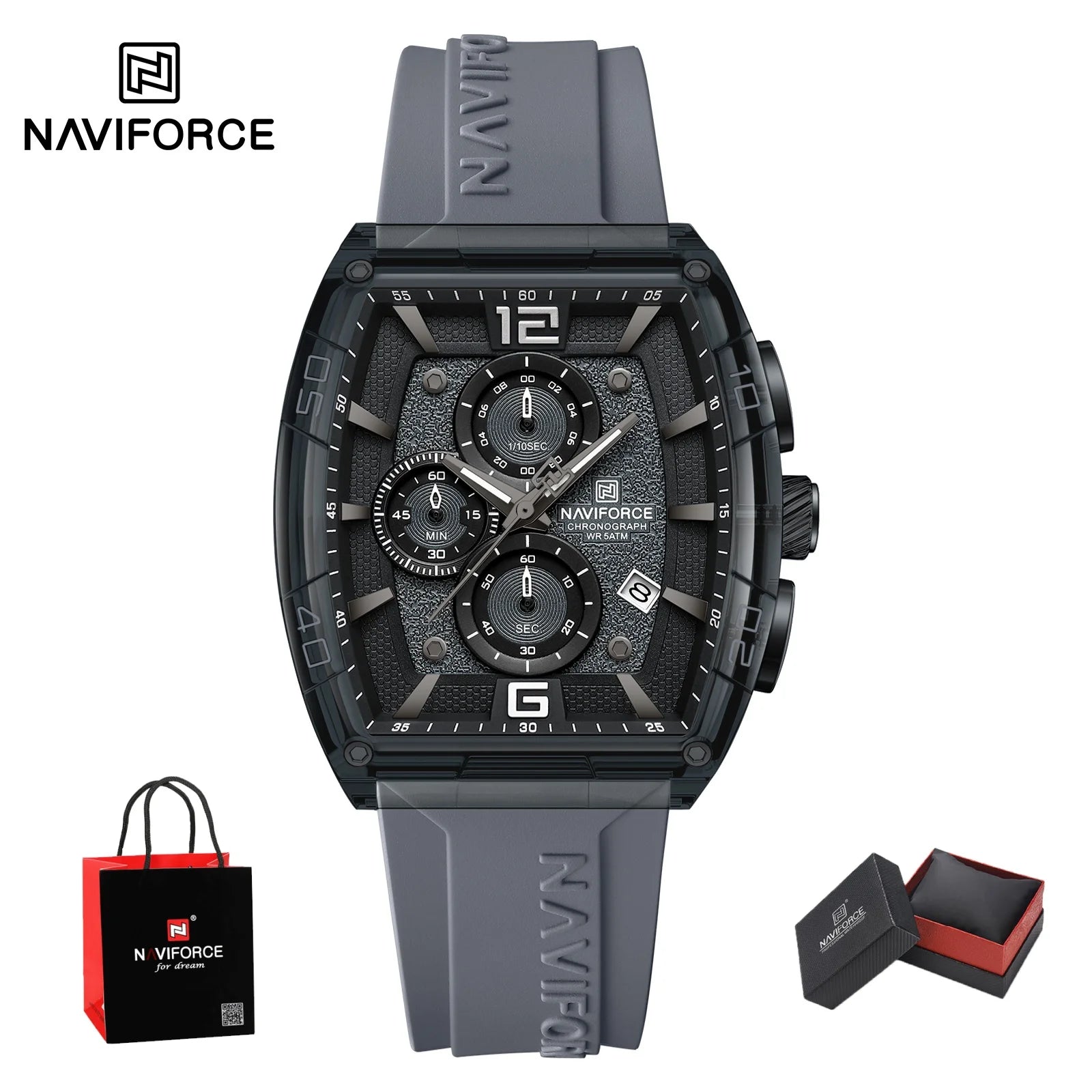 NAVIFORCE Watches for men luxury Sports Waterproof Silicone Band Quartz Wristwatch Luminous Chronograph Clock Gift+ Box