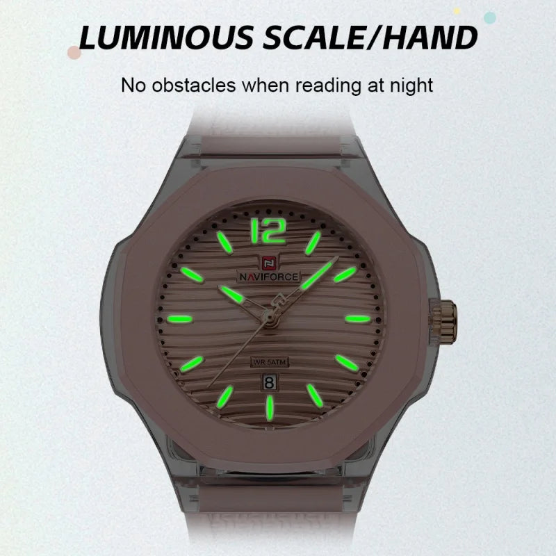 NAVIFORCE Woman's Watch Quartz Waterproof Silicone Band Date Display Wristwatch Luxury Trendy Ladies Dress Wristwatch Gifts Box
