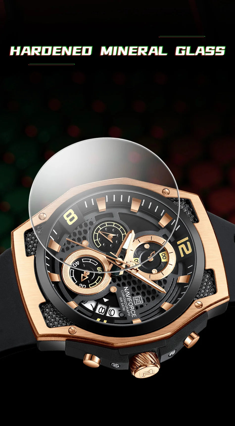 NAVIFORCE Men's Luxury Silicone Strap Male Quartz Wristwatch Casual Sport Waterproof Luminous Clock Relogio Masculino 2024 New