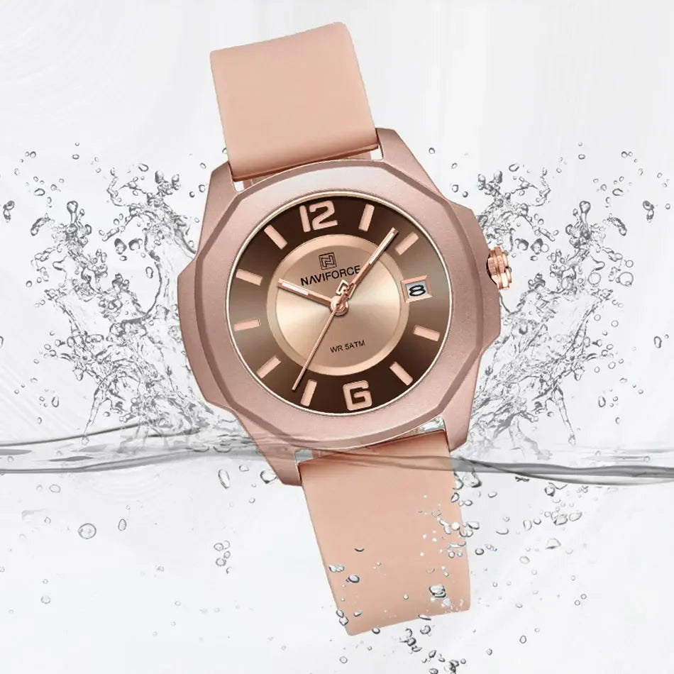 NAVIFORCE Watch Women's Luxury Quartz Watches Ladies Simple Style Silicone Strap Wrist Watch Date Display Clock Package Gifts