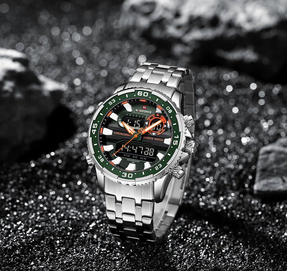 NAVIFORCE Original Watches for Men Analog Digital Sport Quartz Wrist Watch Male Military Luminous Waterproof Steel Alarm Clock