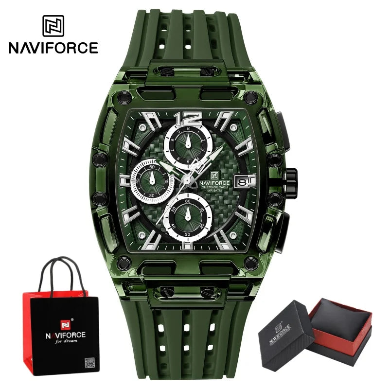 NAVIFORCE Man's Watch Quartz Chronograph 5ATM Waterproof Silicone Strap Fashion Sports Male Luxury Wristwatch Gifts Box NF7105