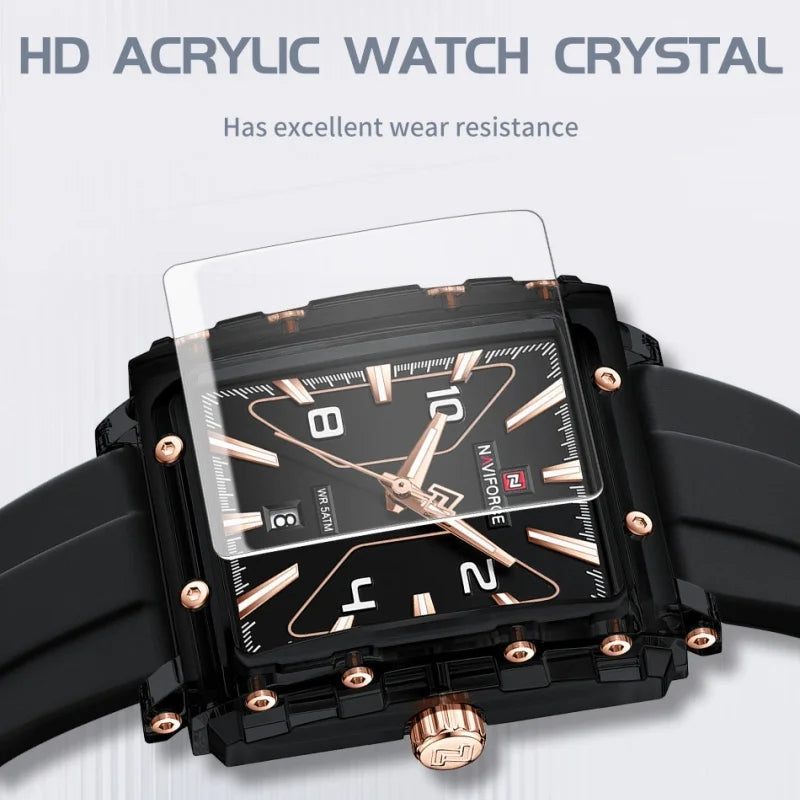 NAVIFORCE High Quality Men Watches 50M Waterproof Sport Date Display Quartz Watch Silicone Luminous Hands boy gift Reloj Hombre