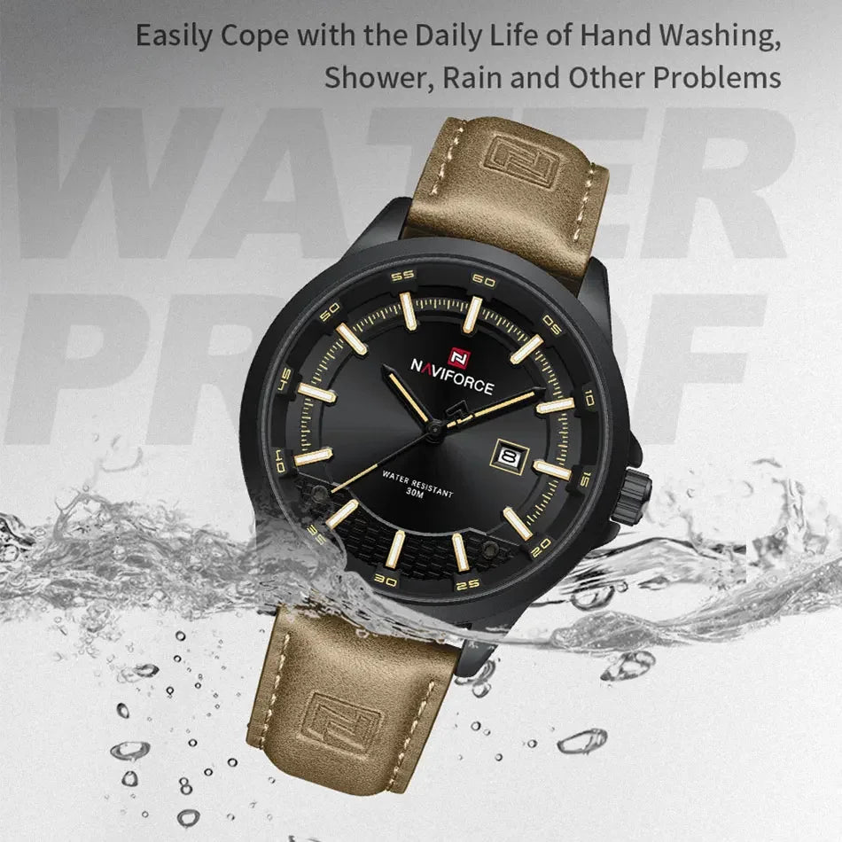 NAVIFORCE Simple Original Leather Man Watches Waterproof Luminous Quartz Dress Watch Men's Business Hand Calendar Clock Gifts