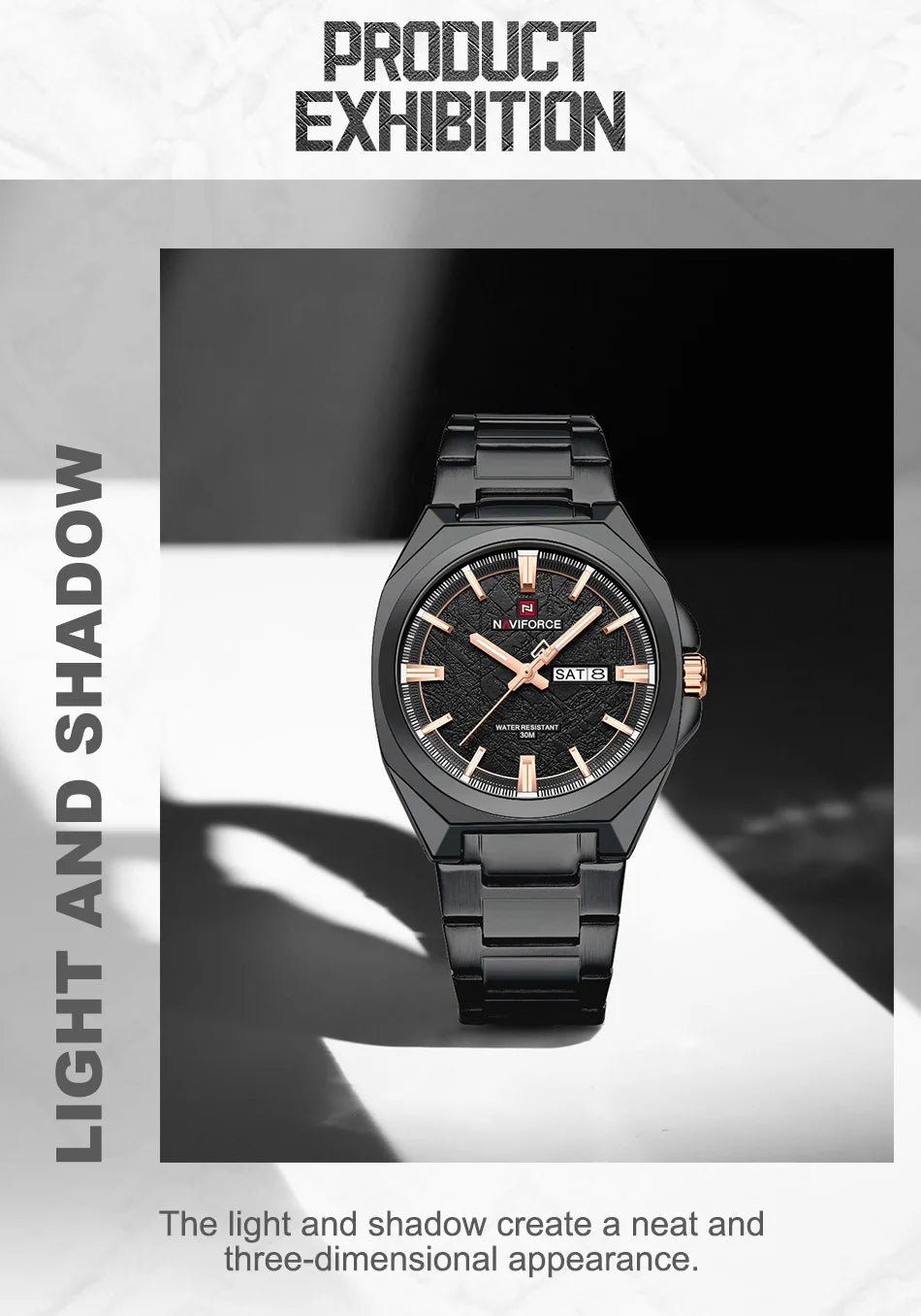 NAVIFORCE Male Quartz Stylish Wristwatch Date Week Display Waterproof Luminous Steel Band Man's Clock Luxury Wristwatch Gift Box