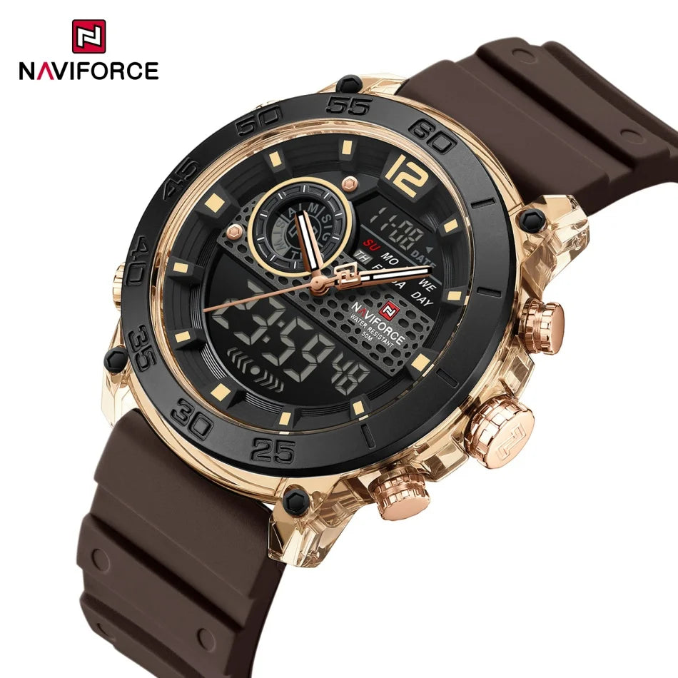 Men Watch NAVIFORCE Fashion Casual Quartz Luminous Watches  Waterproof  Wristwatch Silicone Band Day and Date Display Clock 6104