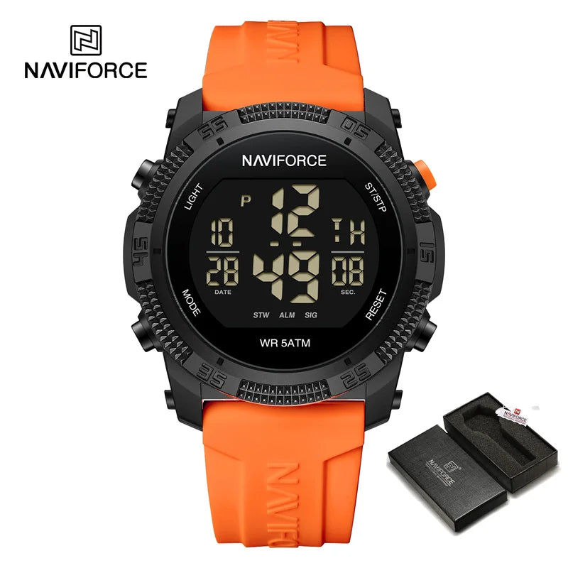 NAVIFORCE Men's Electronic Watch Fashion 5ATM Waterproof Silicone Strap Calendar Male LCD Digital Wristwatch Relogio Masculino