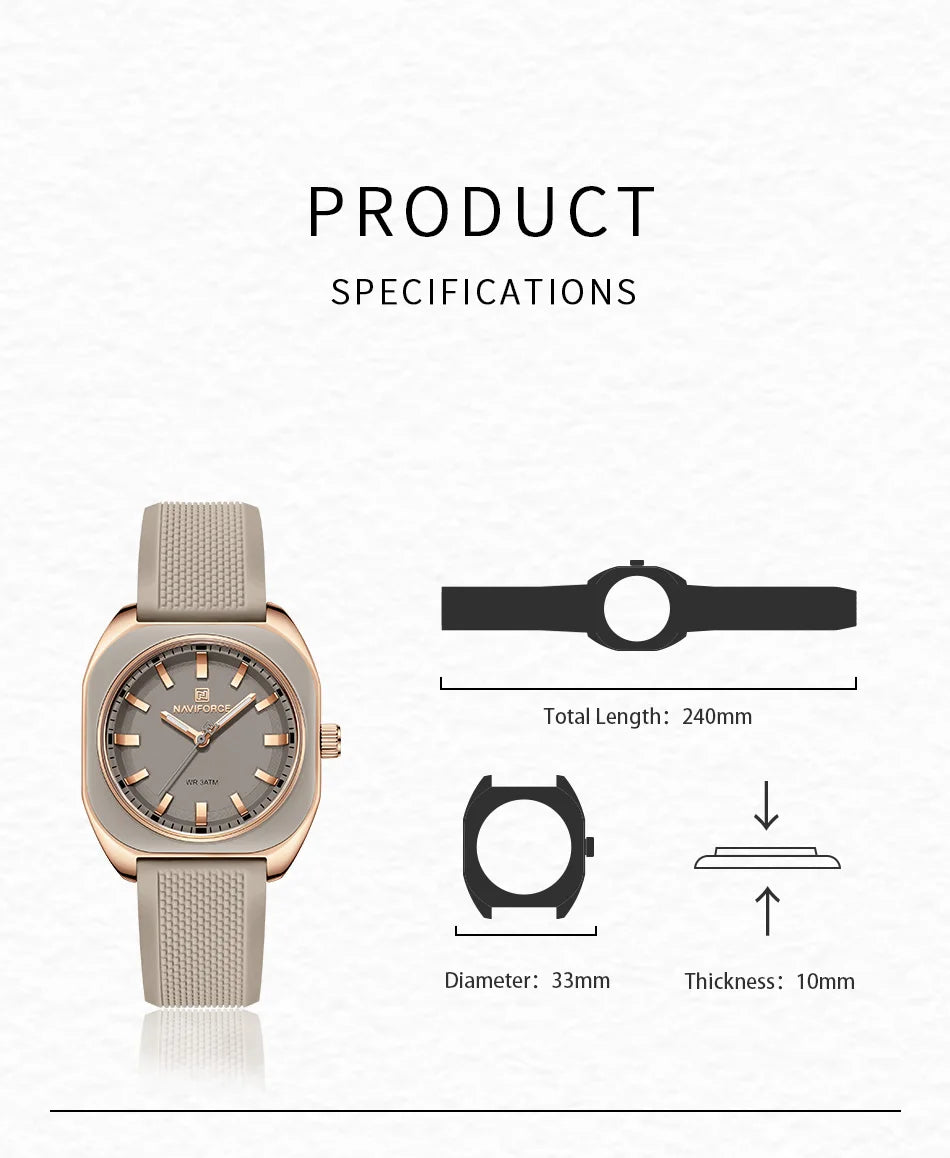 NAVIFORCE Simple Women Watches Luxury Design Silicone Watch Ladies Quartz Wristwatch Womens Polygon Dial Luminous Reloj Mujer