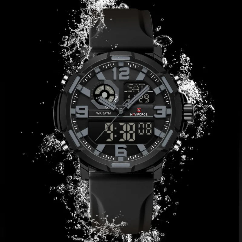 NAVIFORCE Men's Military Quartz Watch Slate Gray Dial White Arabic Numeral Scale 5ATM Waterproof Sports Personality Wristwatches