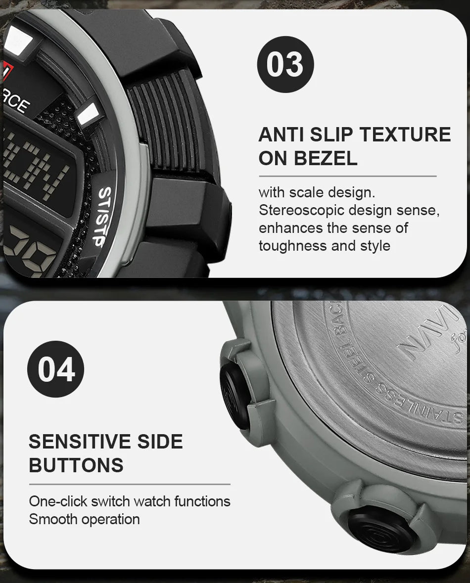 NAVIFORCE Man's Watch With Date Week Display LCD Digital Lightweight 24 Hour Alarm Clock 5ATM Waterproof Male Sports Wristwatch
