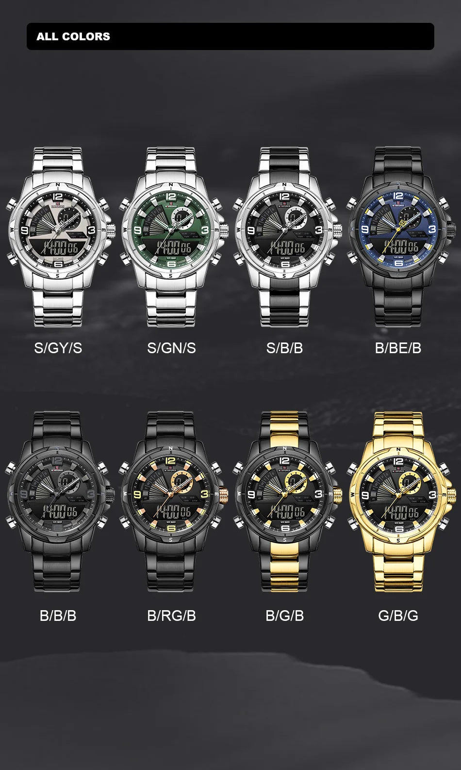NAVIFORCE Luxury Man's Watch Quartz Chronograph Dual Display 3ATM Waterproof Military Style Sports Wristwatch Gift Box For Men