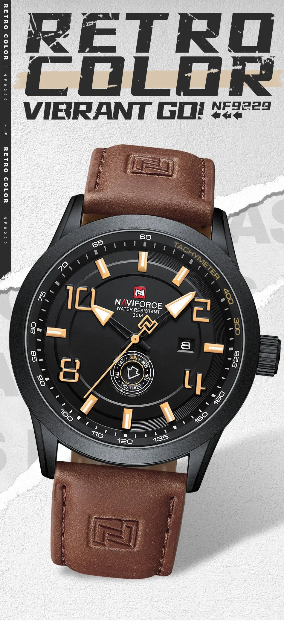 NAVIFORCE Watches for men Fashion Sports PU Strap 30m Waterproof Quartz Calendar Display Wristwatch Male Gift Relogio Masculino