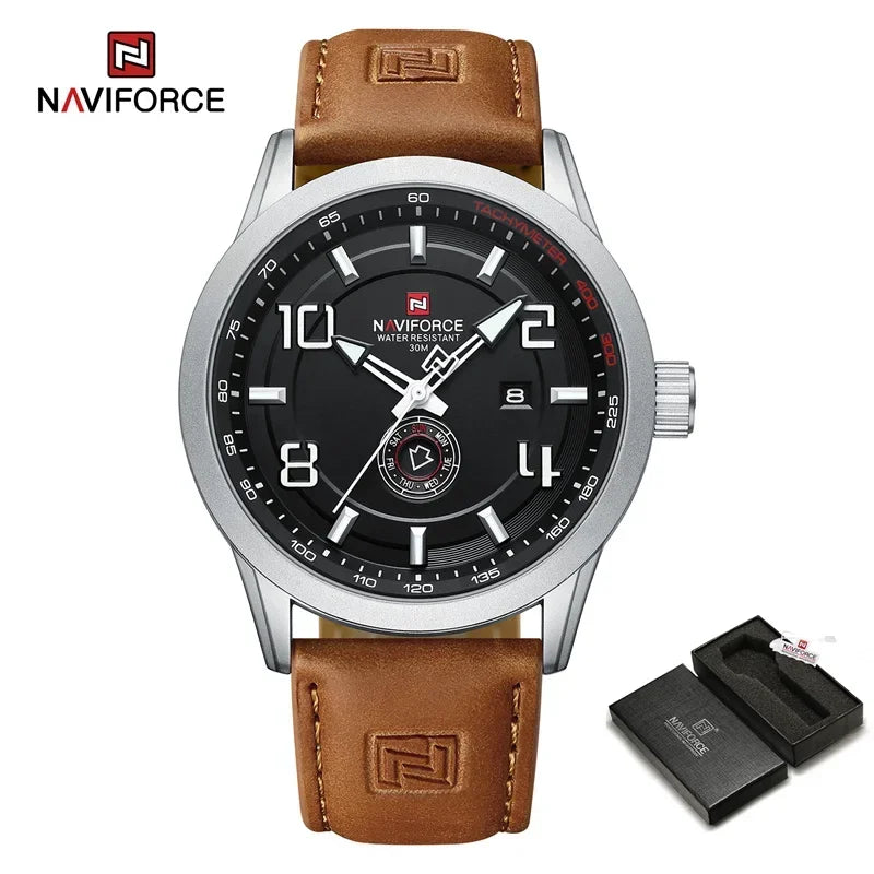NAVIFORCE Watches for men Fashion Sports PU Strap 30m Waterproof Quartz Calendar Display Wristwatch Male Gift Relogio Masculino