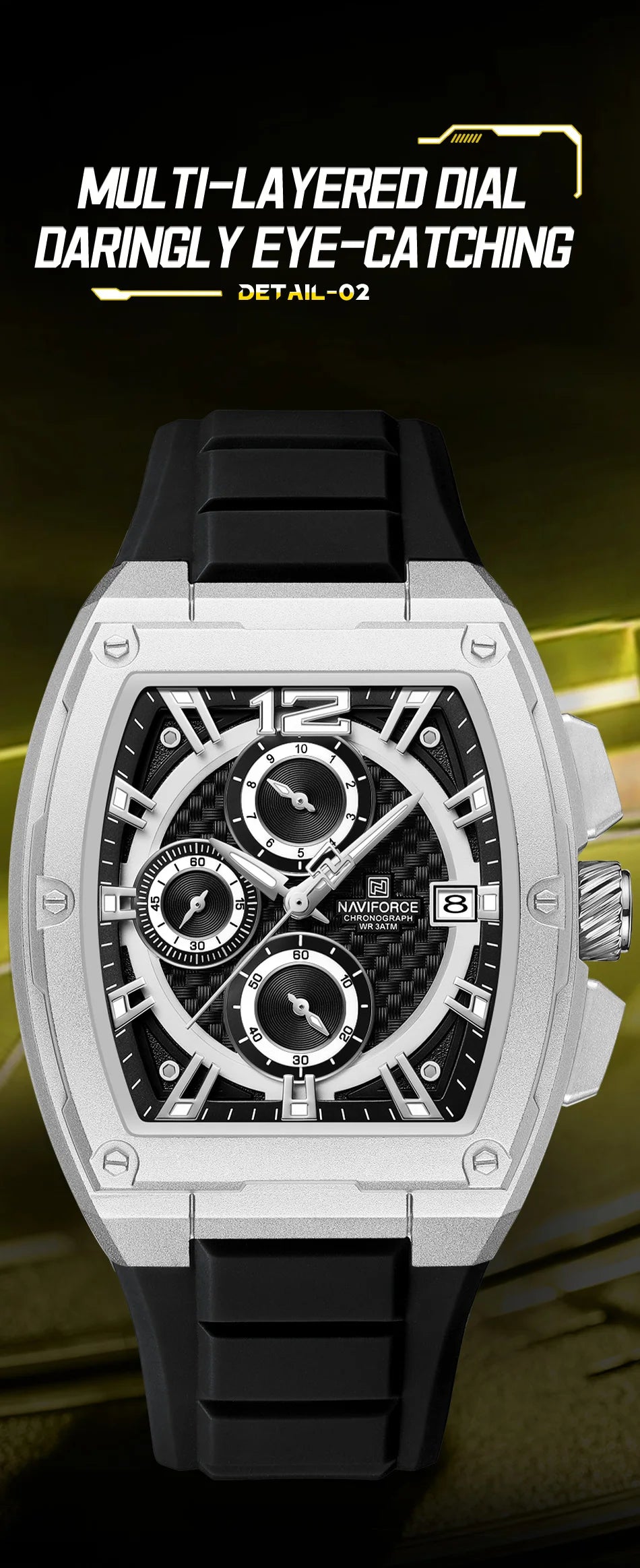 NAVIFORCE Men's Waterproof Luxury Sport Watch Casual Multifunction Chronograph Business Wristwatch with Silicone Band Gift Set