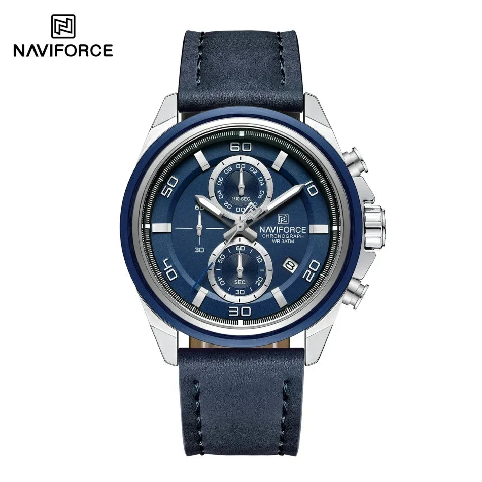 NAVIFORCE Brand Watches For Men Genuine Leather Band Chronograph Quartz Wristwatches Casual Sport 30m Waterproof Male Gift Clock
