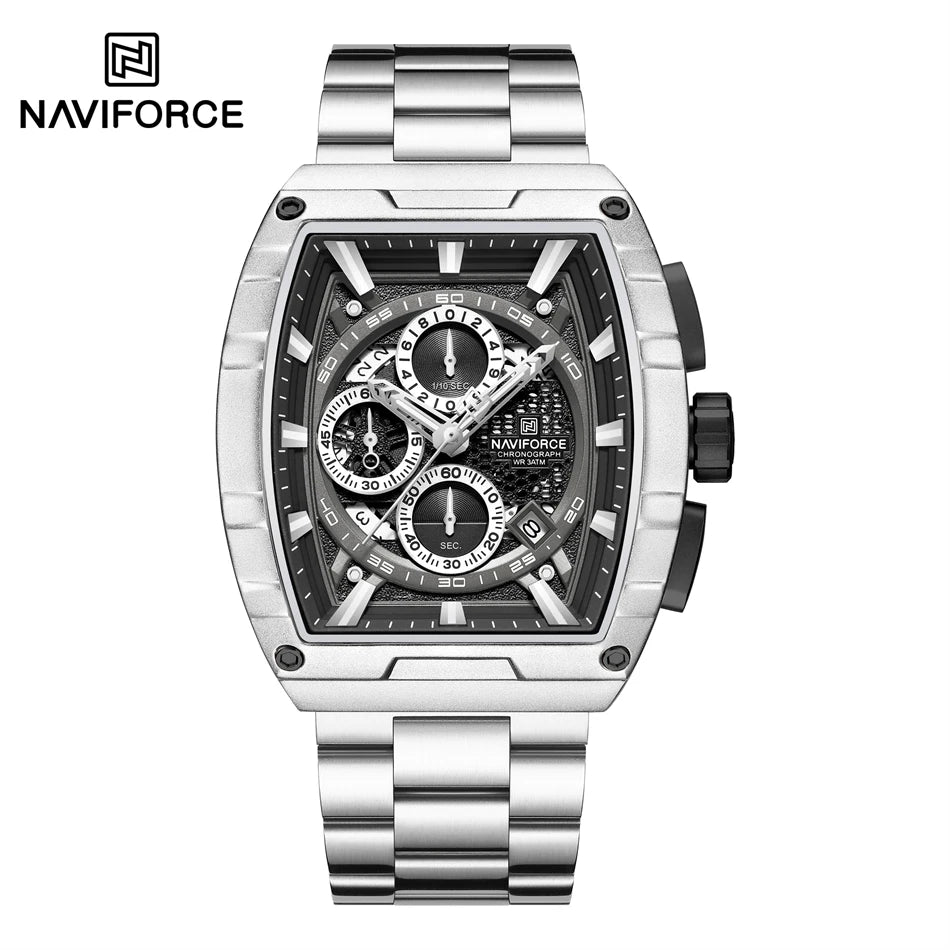 NAVIFORCE Quartz Watch for Men Fashion Waterproof Luminous Chronograph Wristwatch Auto Date Stainless Steel Strap Clock Gift